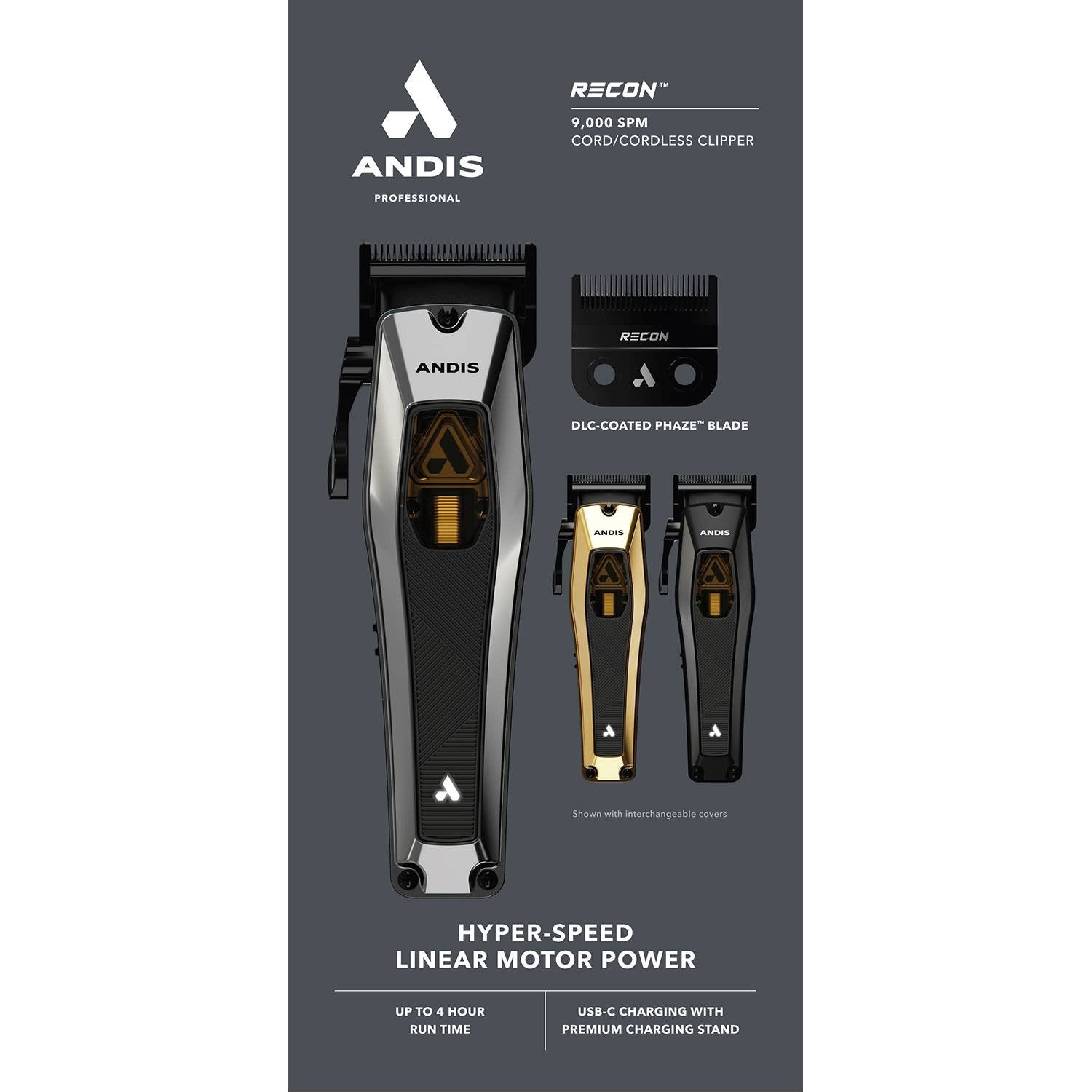 ANDIS CLIPPER RECON LMC LI BLK CHROME