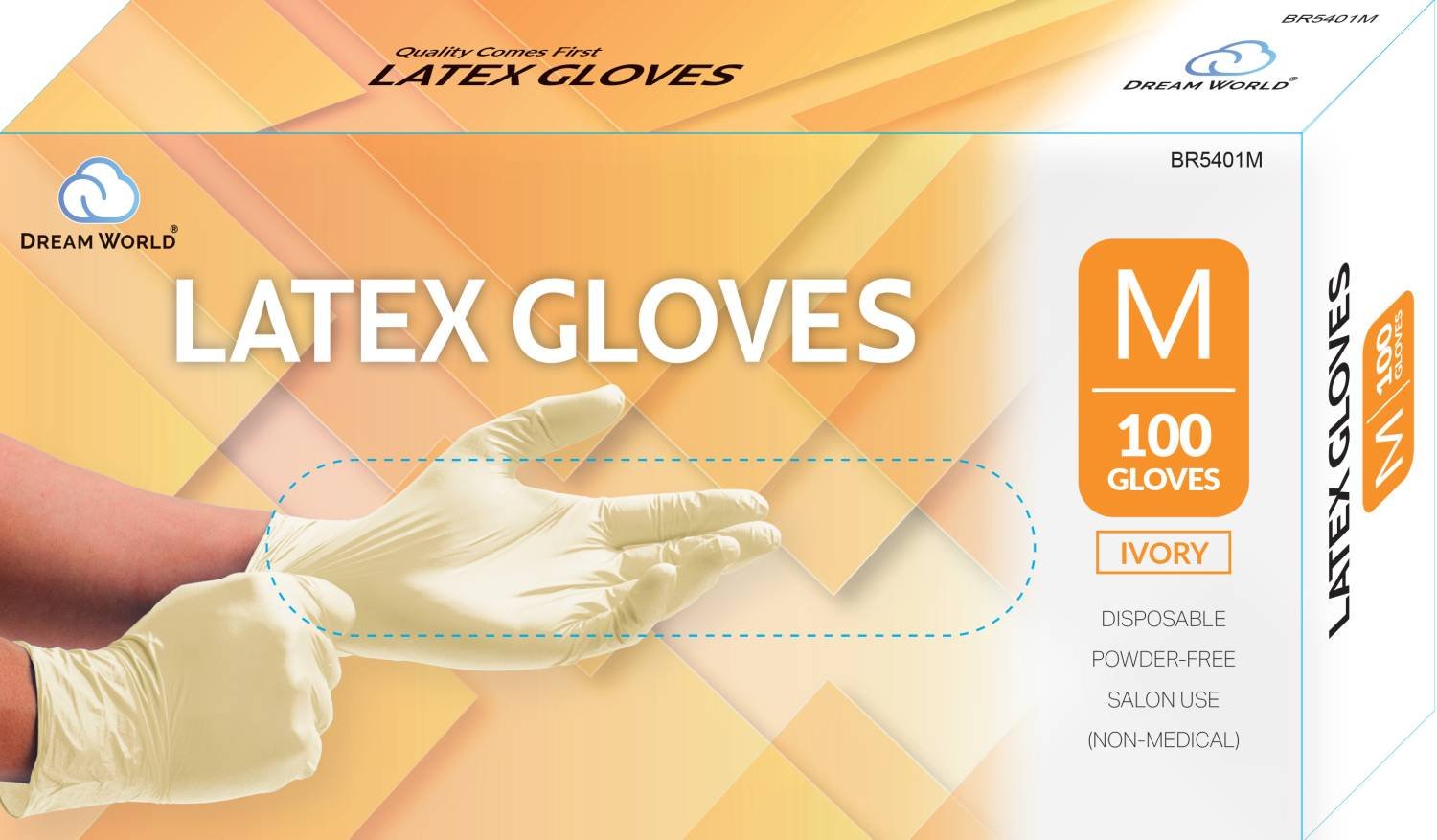 DREAM GLOVES LATEX 100PC/BOX IVORY MEDIUM