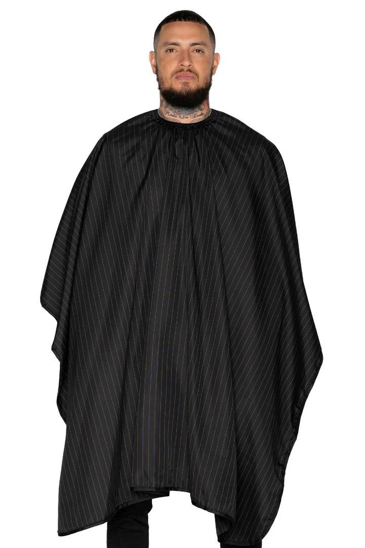 BS THE BARBER CAPE BLACK-WHITE PINSTRIPE